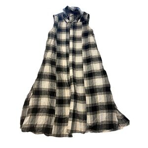 Cato Womens Black White Plaid Sleeveless Maxi Shirt Dress Cotton Size L